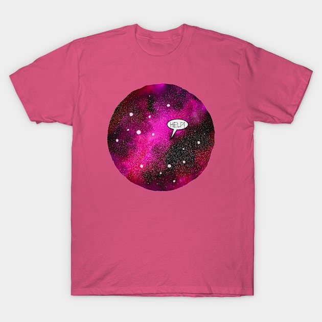 Bright, Colourful Design of Someone Calling out to the Universe T-Shirt by The Rag Trade 2021